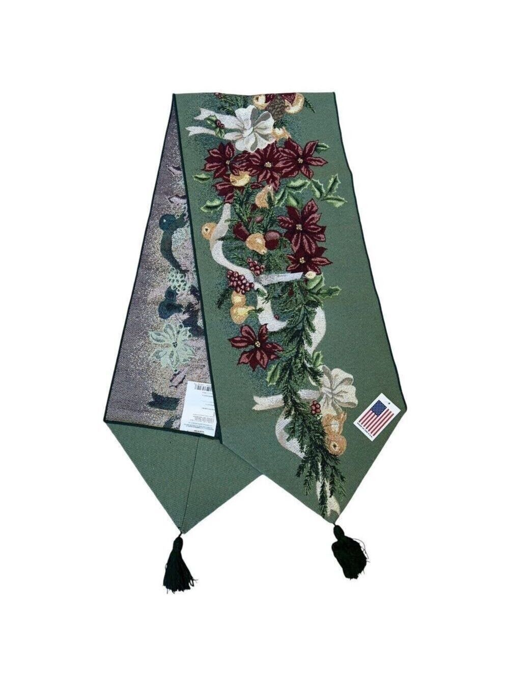 NWT Vintage Tapestry Christmas Holiday Table Runner 72"x13" Green Floral Spruce